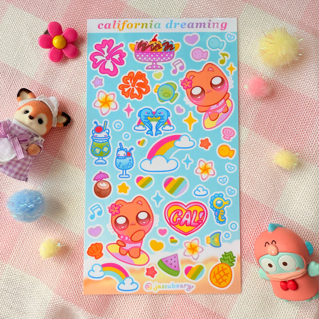 Summer Tan Kitty Cats Sticker Sheet