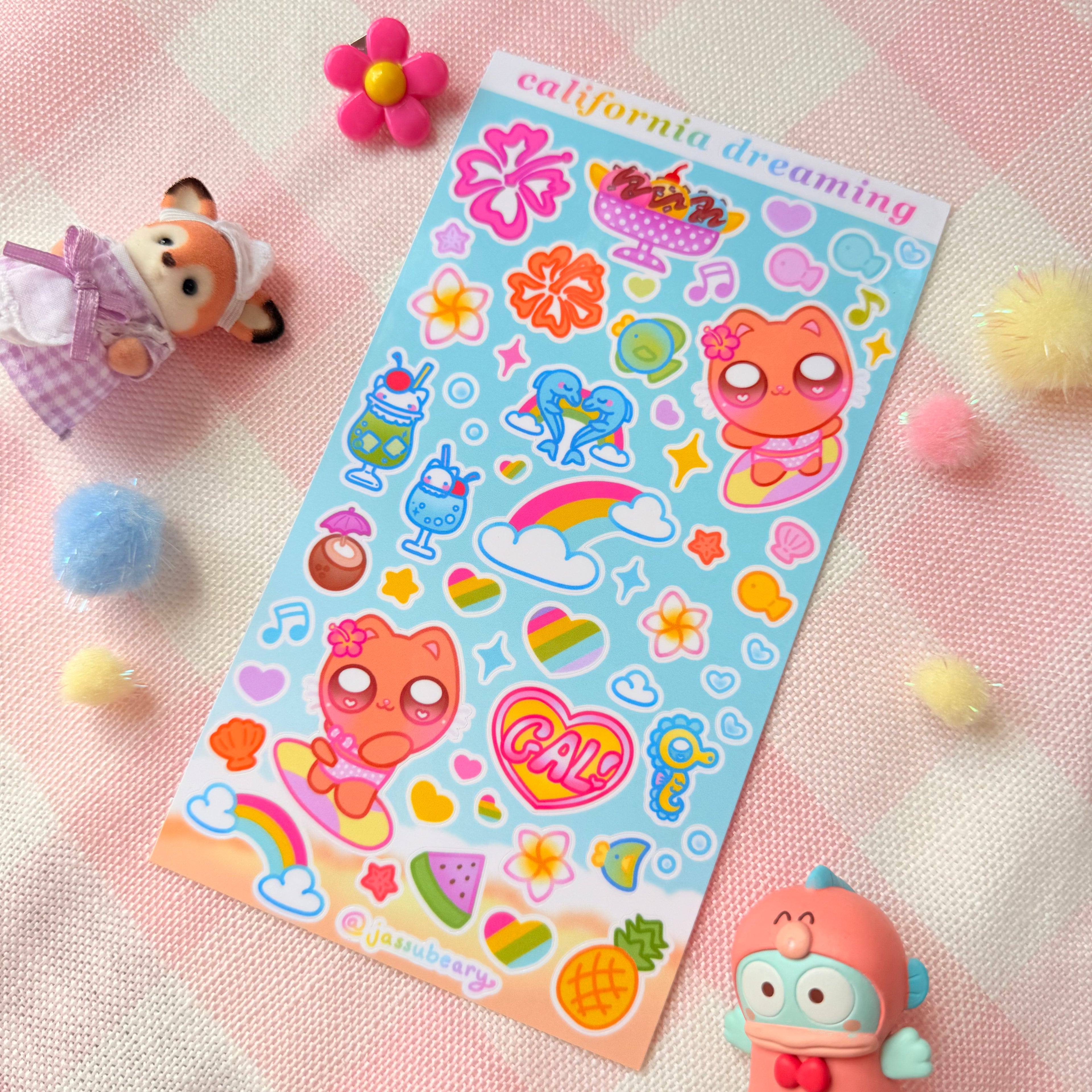 Summer Tan Kitty Cats Sticker Sheet