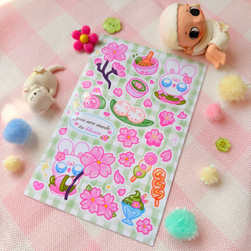 Matcha Cherry Blossom Bunny Sticker Sheet