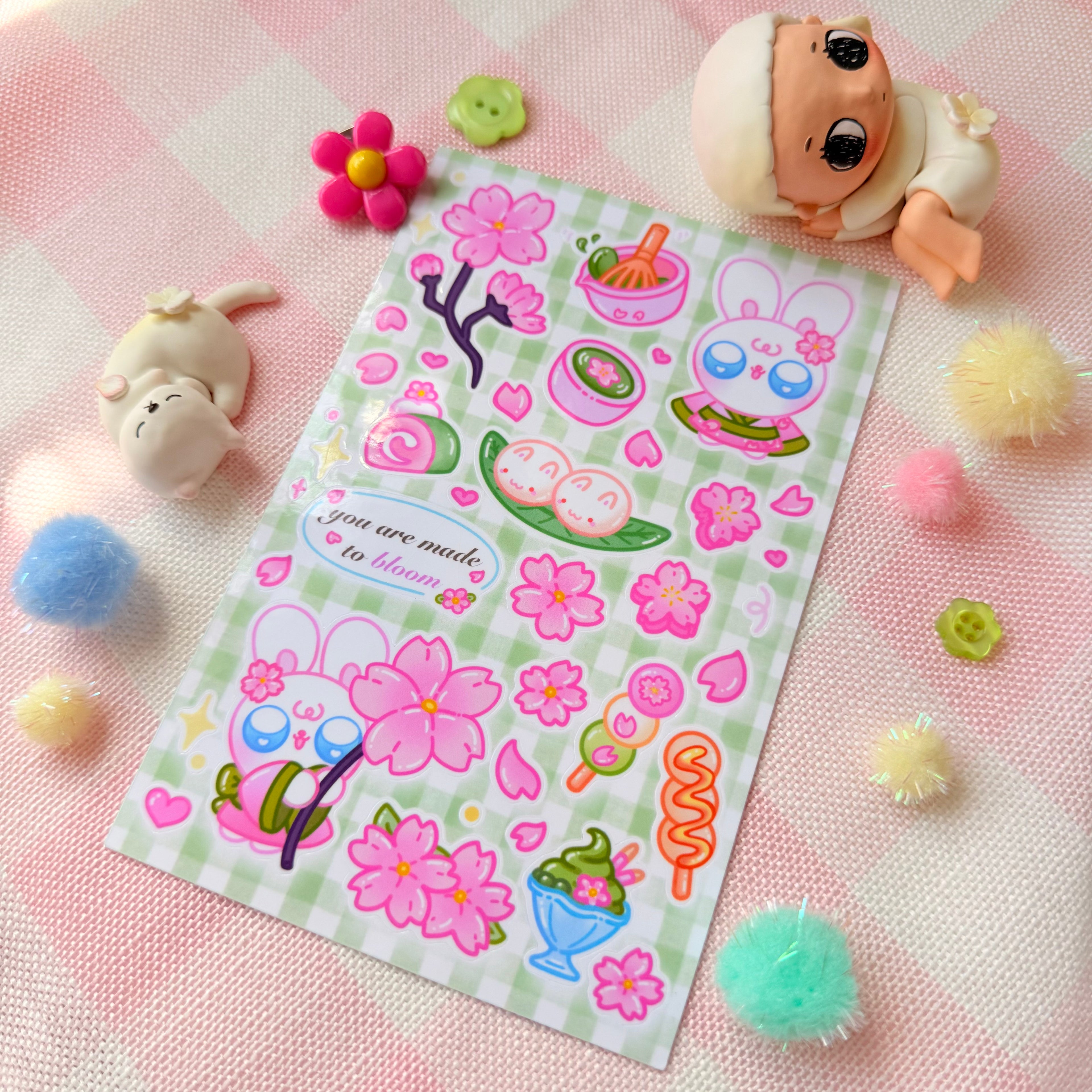 Matcha Cherry Blossom Bunny Sticker Sheet
