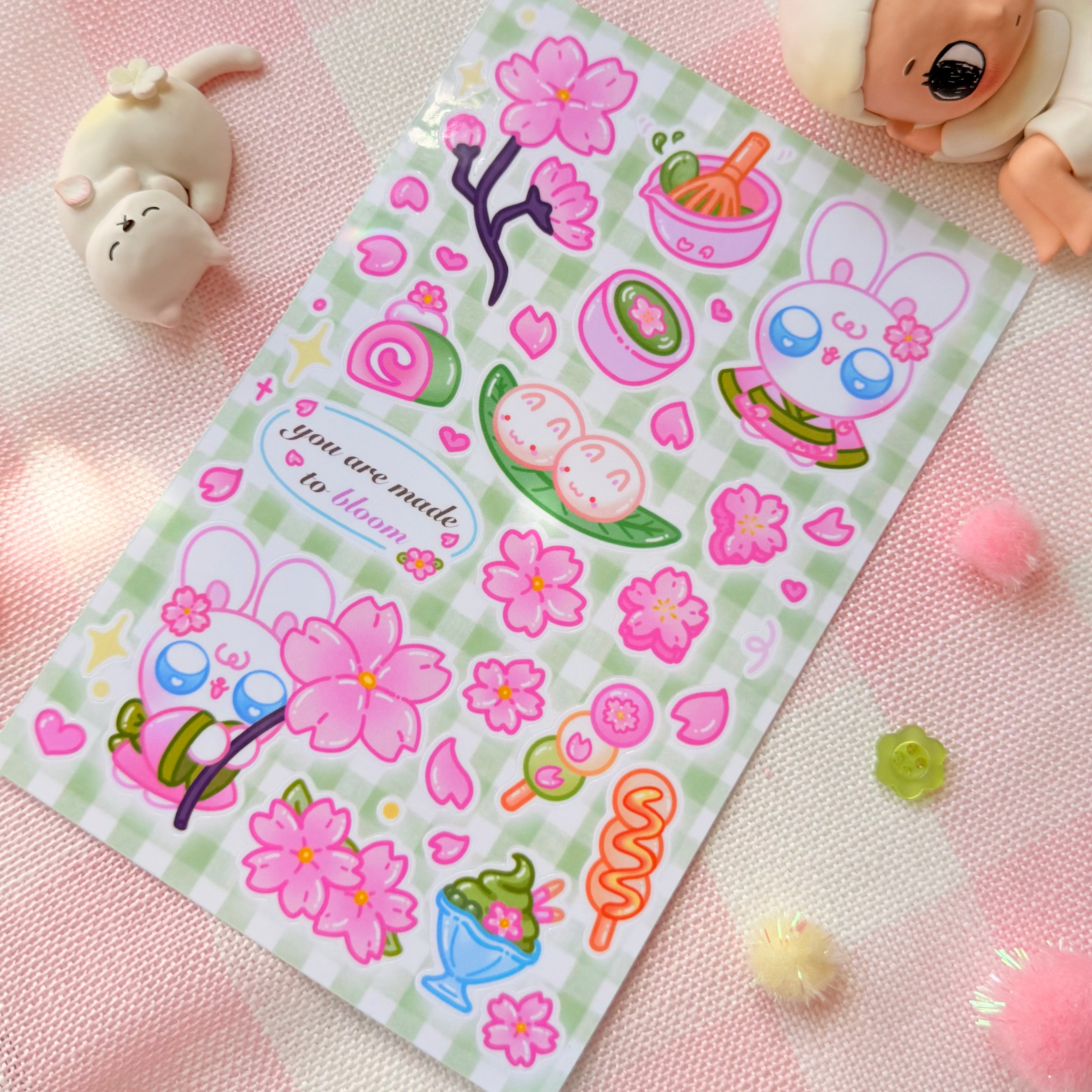 Matcha Cherry Blossom Bunny Sticker Sheet