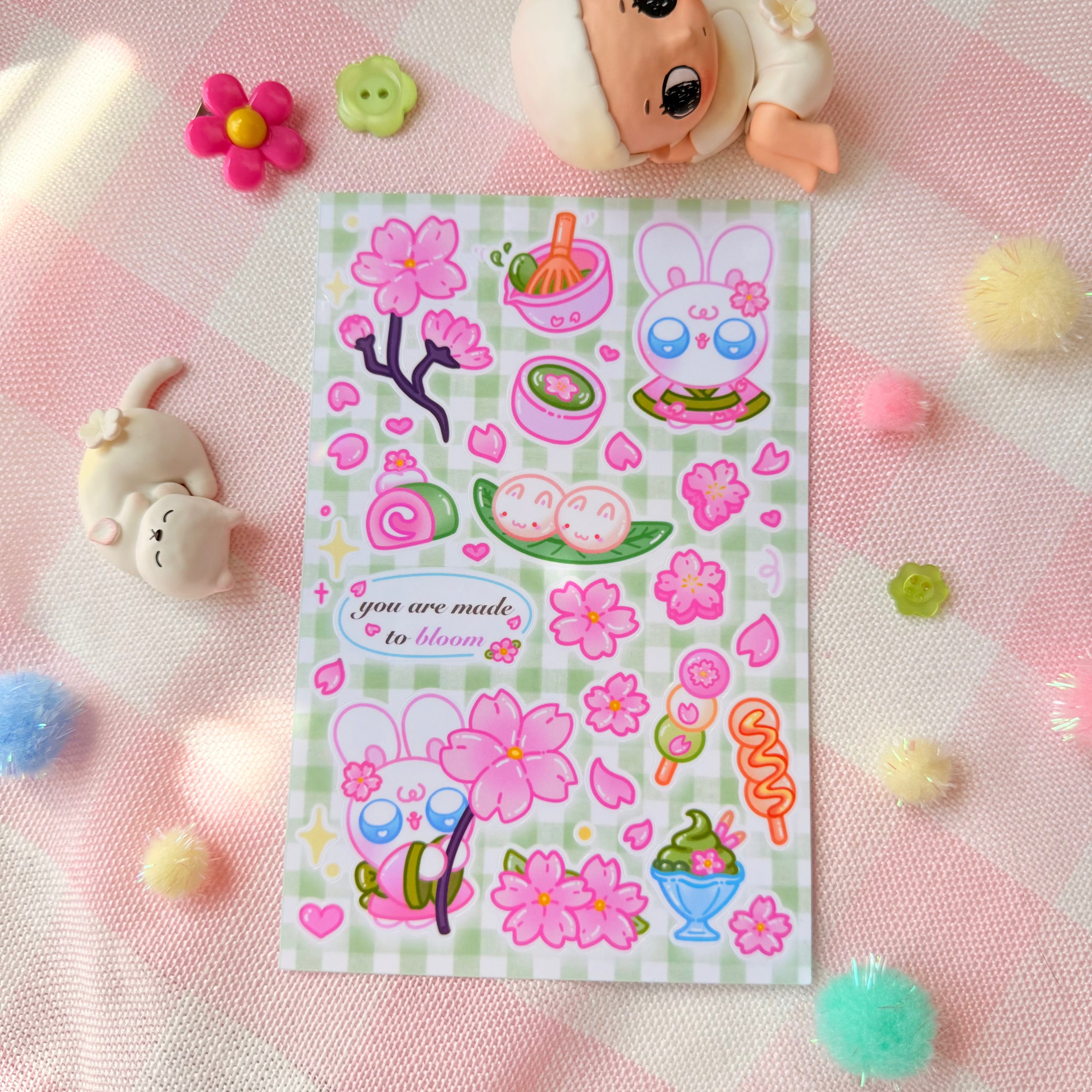 Matcha Cherry Blossom Bunny Sticker Sheet