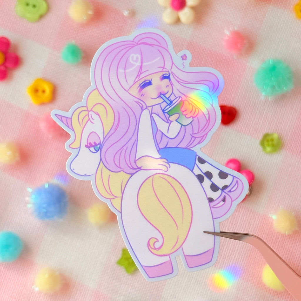 Chibi Unicorn Matcha Girlie Vinyl Sticker