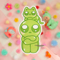 Green Alien Buddy + Kitty Duo Vinyl Sticker
