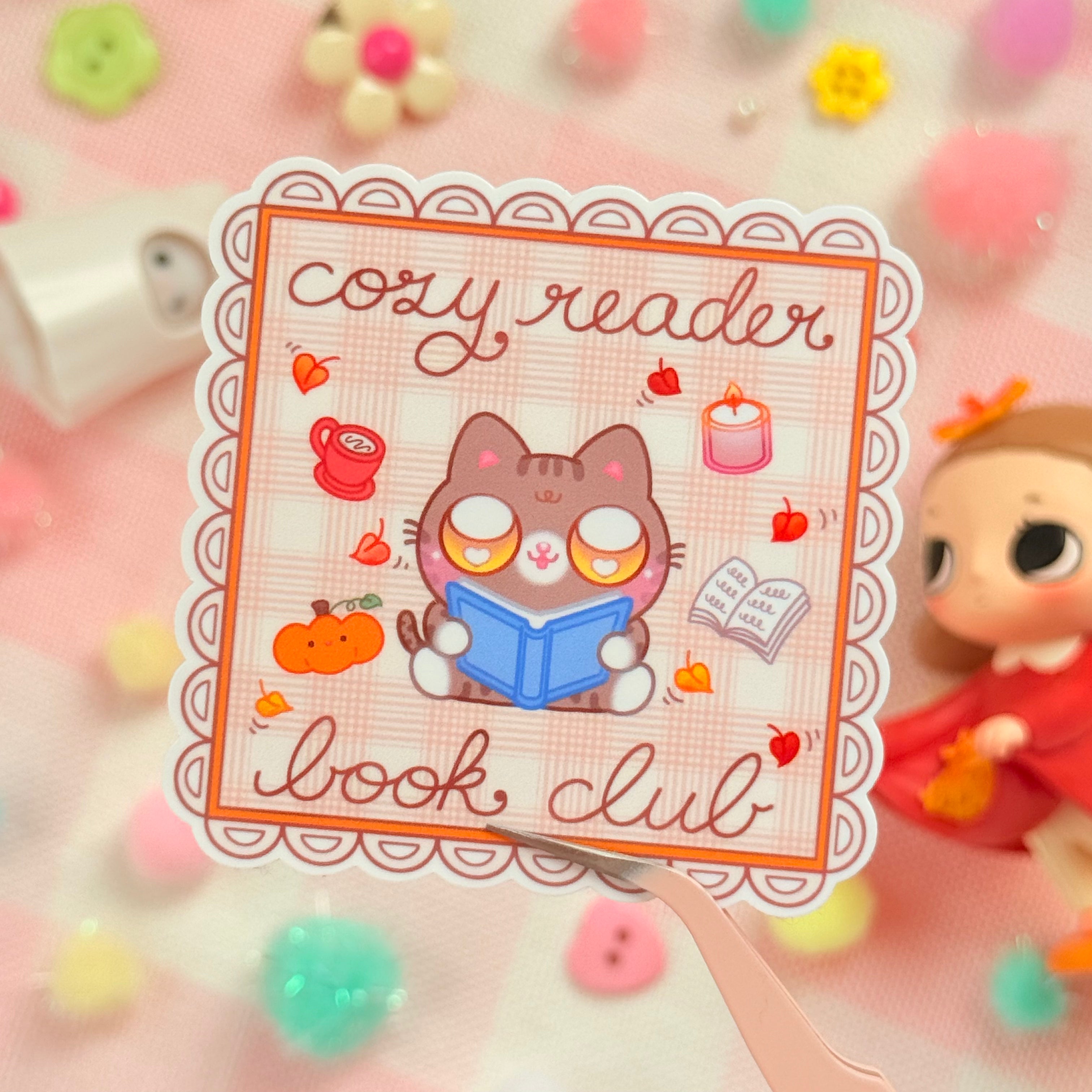 Cozy Reader Book Club Kitty Cat Vinyl Sticker