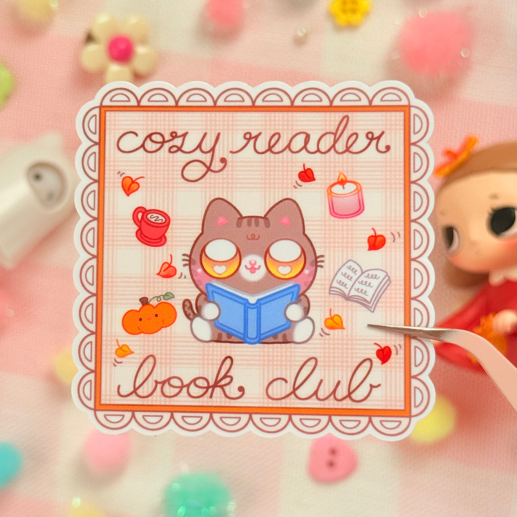 Cozy Reader Book Club Kitty Cat Vinyl Sticker