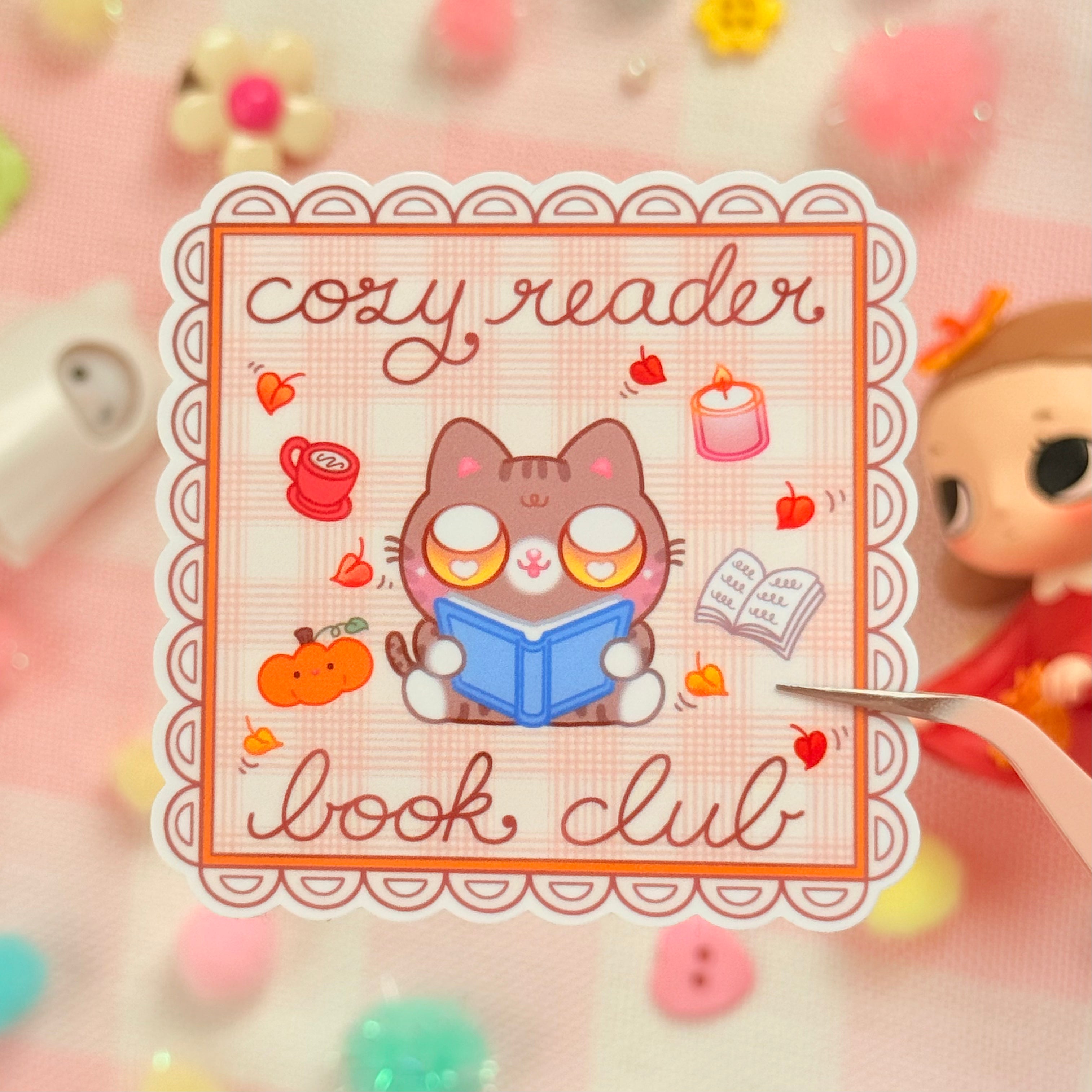Cozy Reader Book Club Kitty Cat Vinyl Sticker