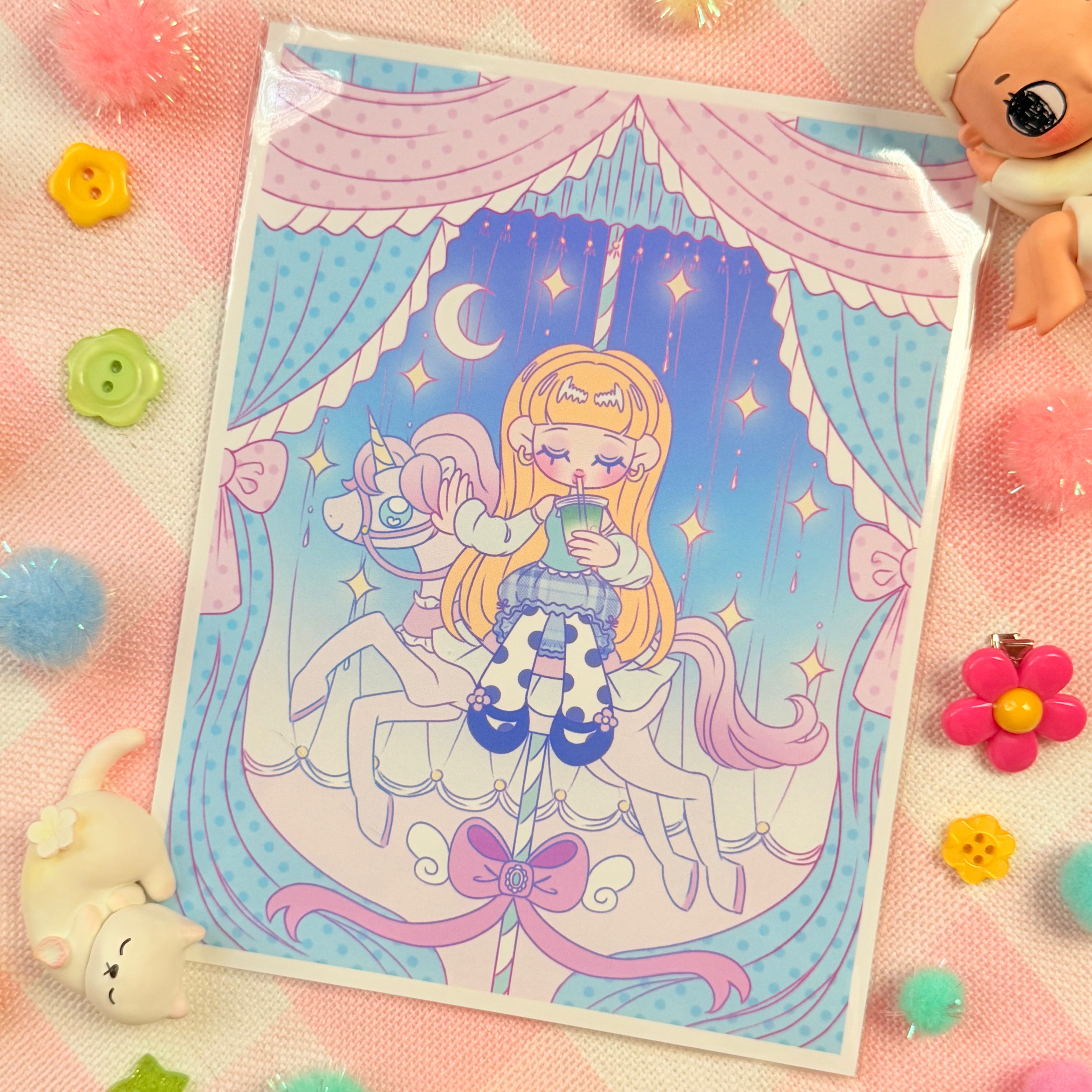 Kawaii Chibi Carousel Art Print